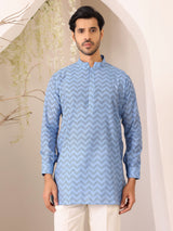 Blue-Black Thread Work Cotton Short Kurta