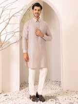 Beige Handwoven Cotton Pathani Kurta
