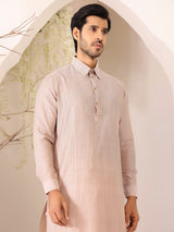 Beige Handwoven Cotton Pathani Kurta