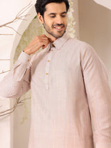Beige Handwoven Cotton Pathani Kurta