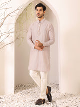 Beige Handwoven Cotton Pathani Kurta