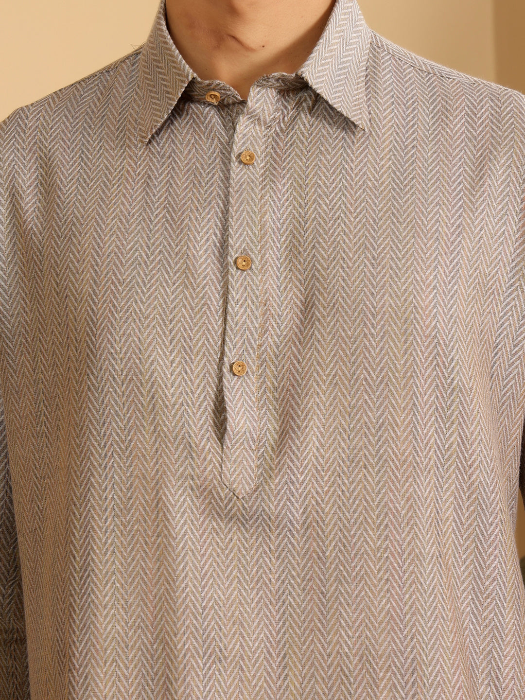 Dark Beige Handwoven Cotton Pathani Kurta