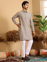 Dark Beige Handwoven Cotton Pathani Kurta