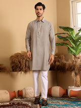 Dark Beige Handwoven Cotton Pathani Kurta