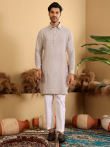 Brown Handwoven Cotton Pathani Kurta