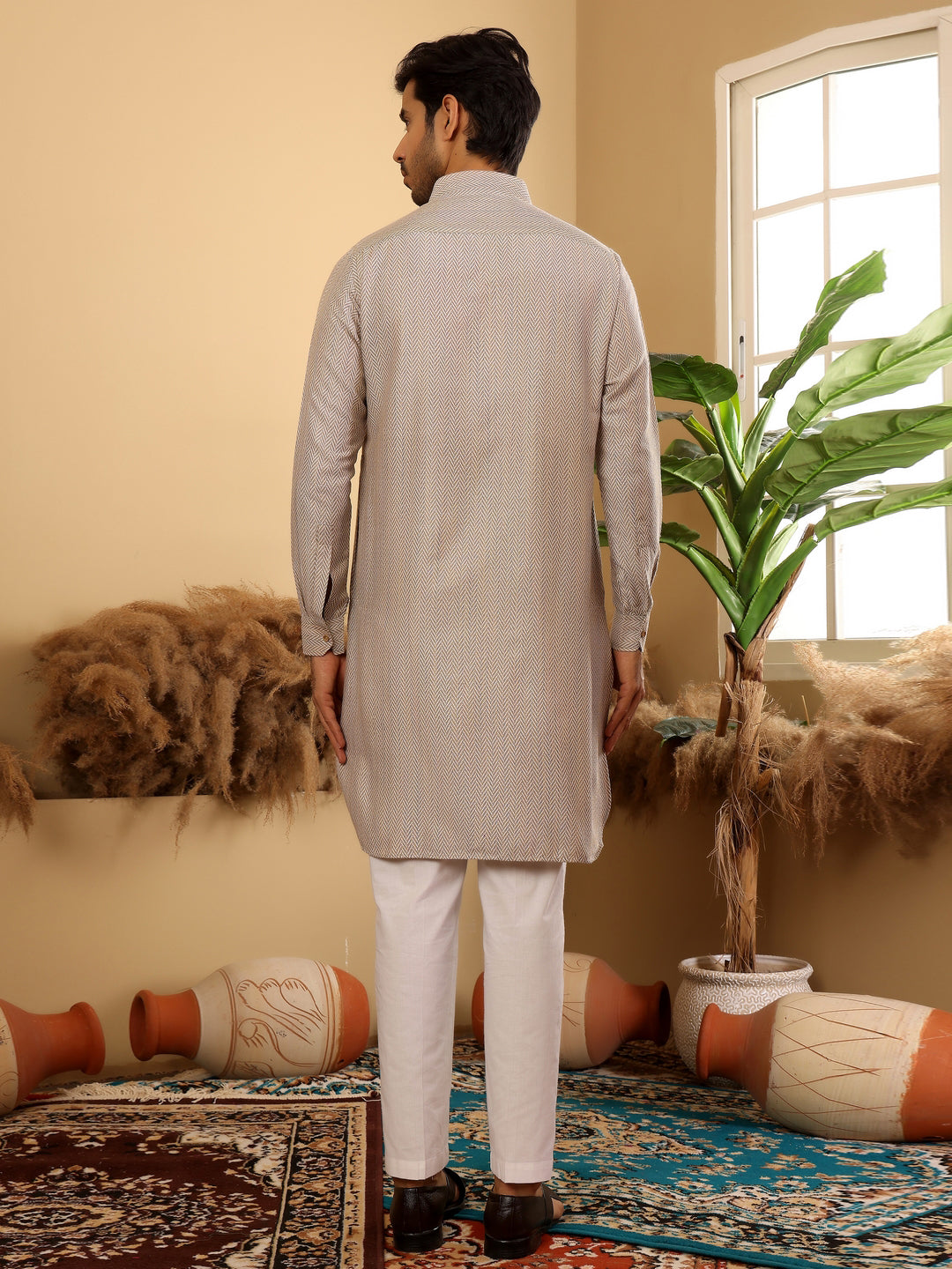 Brown Handwoven Cotton Pathani Kurta