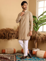Khaki Handwoven Cotton Pathani Kurta