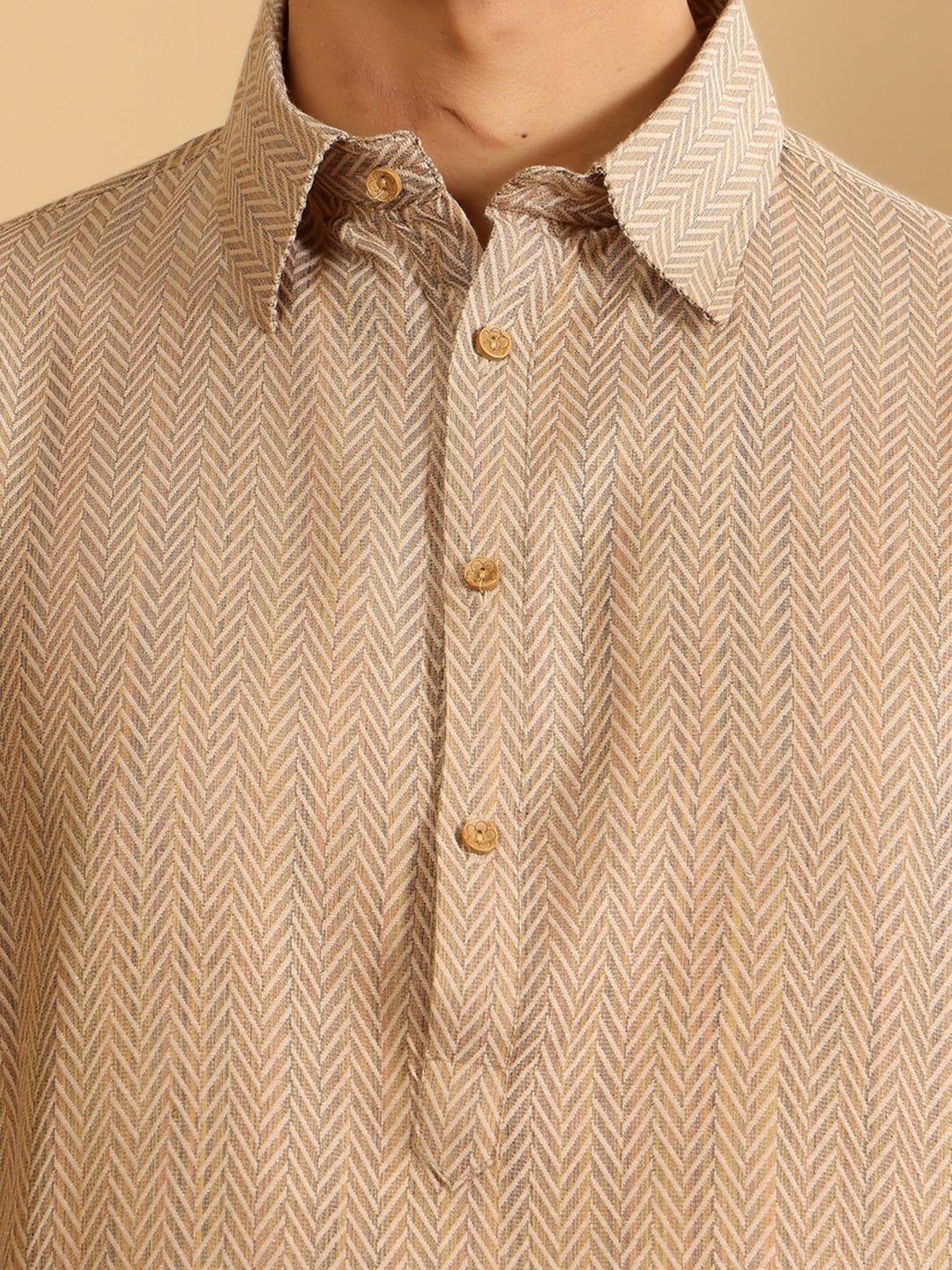 Khaki Handwoven Cotton Pathani Kurta