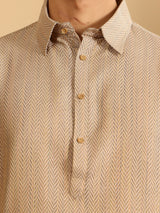 Khaki Handwoven Cotton Pathani Kurta