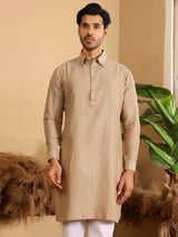 Khaki Handwoven Cotton Pathani Kurta