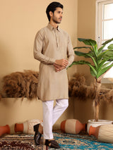 Khaki Handwoven Cotton Pathani Kurta