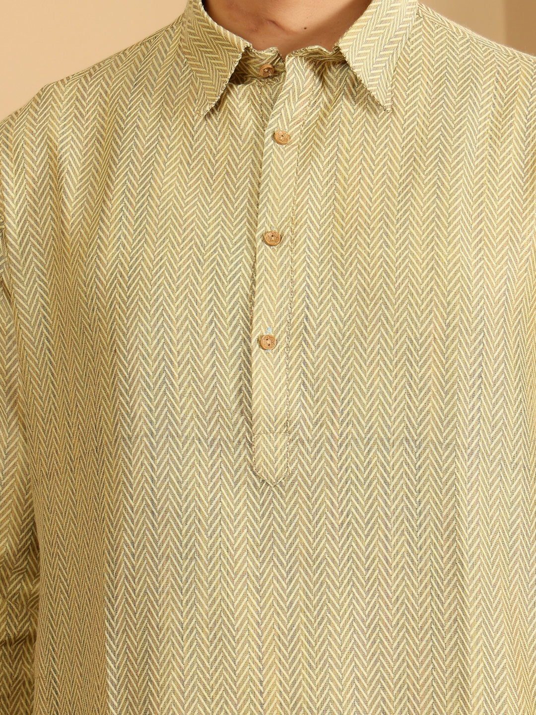 Yellow Handwoven Cotton Pathani Kurta