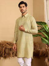 Yellow Handwoven Cotton Pathani Kurta