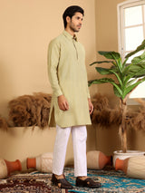 Yellow Handwoven Cotton Pathani Kurta