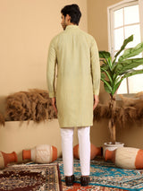 Yellow Handwoven Cotton Pathani Kurta