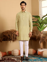 Yellow Handwoven Cotton Pathani Kurta
