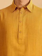 Mustard Handwoven Cotton Pathani Kurta