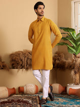 Mustard Handwoven Cotton Pathani Kurta
