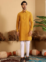 Mustard Handwoven Cotton Pathani Kurta