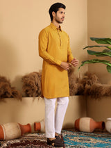Mustard Handwoven Cotton Pathani Kurta
