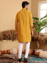 Mustard Handwoven Cotton Pathani Kurta