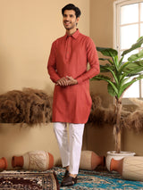 Red Handwoven Cotton Pathani Kurta