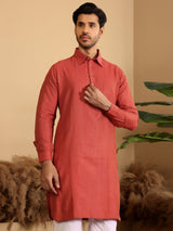 Red Handwoven Cotton Pathani Kurta