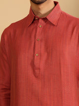 Red Handwoven Cotton Pathani Kurta