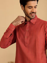 Red Handwoven Cotton Pathani Kurta