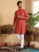 Red Handwoven Cotton Pathani Kurta