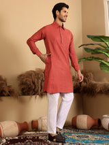 Red Handwoven Cotton Pathani Kurta
