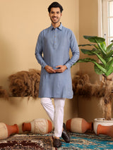Blue Handwoven Cotton Pathani Kurta