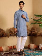 Blue Handwoven Cotton Pathani Kurta