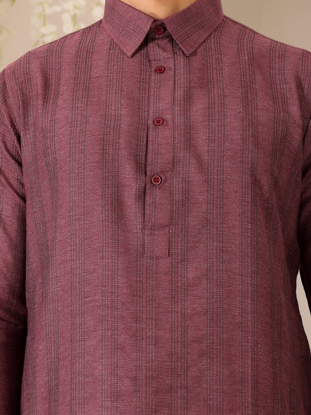 Dark Mauve Self Design Handwoven Cotton Pathani Kurta