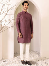 Dark Mauve Self Design Handwoven Cotton Pathani Kurta