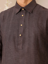 Brown Self Design Handwoven Cotton Pathani Kurta