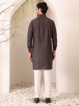 Brown Self Design Handwoven Cotton Pathani Kurta