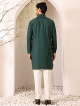 Emerald Green Self Design Handwoven Cotton Pathani Kurta