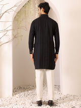 Black Self Design Handwoven Cotton Pathani Kurta