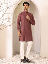 Chocolate Brown Self Design Handwoven Cotton Pathani Kurta