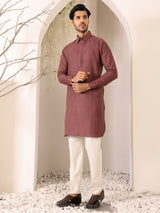 Chocolate Brown Self Design Handwoven Cotton Pathani Kurta