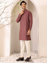 Chocolate Brown Self Design Handwoven Cotton Pathani Kurta