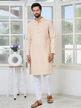 Beige Geometric Sequins Embroidered Thread Work Straight Kurta
