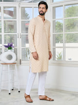 Beige Geometric Sequins Embroidered Thread Work Straight Kurta