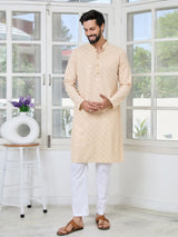 Beige Geometric Sequins Embroidered Thread Work Straight Kurta