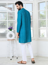 Blue Embroidered Thread Work Sequin Chanderi Silk Straight Kurta