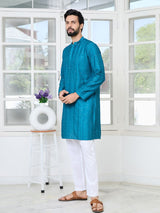 Blue Embroidered Thread Work Sequin Chanderi Silk Straight Kurta