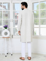 Grey Geometric Sequins Embroidered Thread Work Straight Kurta