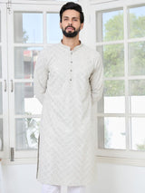 Grey Geometric Sequins Embroidered Thread Work Straight Kurta