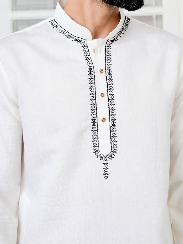Off-White Chanderi Straight Kurta with Yoke Design
